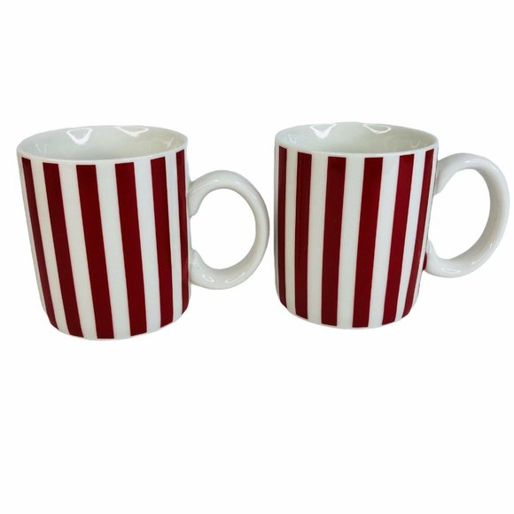 2 Temptations By Tara Red & White Stripe Mugs Christmas Holiday Candy Cane Cup - Picture 5 of 8